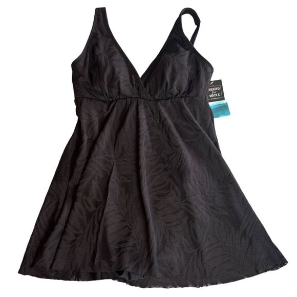 Swim Solutions Women's Tummy-Control Swim Dress One Piece Swimsuit Black Size 8 - Picture 2 of 9